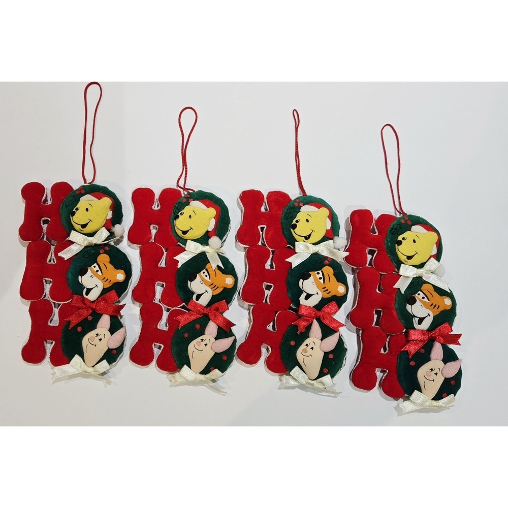 Lot Of 4 Vintage Winnie The Pooh HOHOHO Disney Christmas Ornaments Velvet 5"
